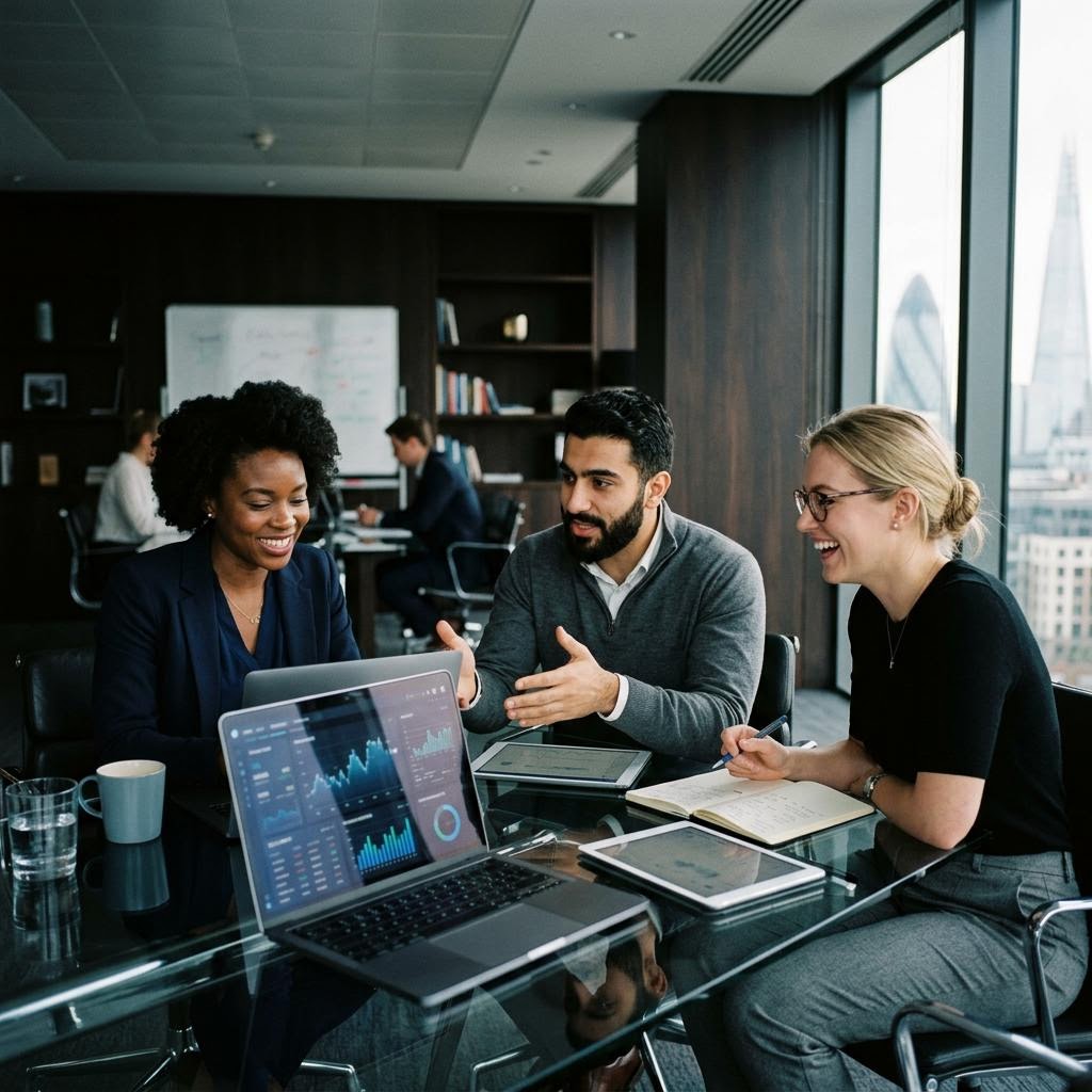 Bold Reckonavence trading engineers at modern trading desks in London